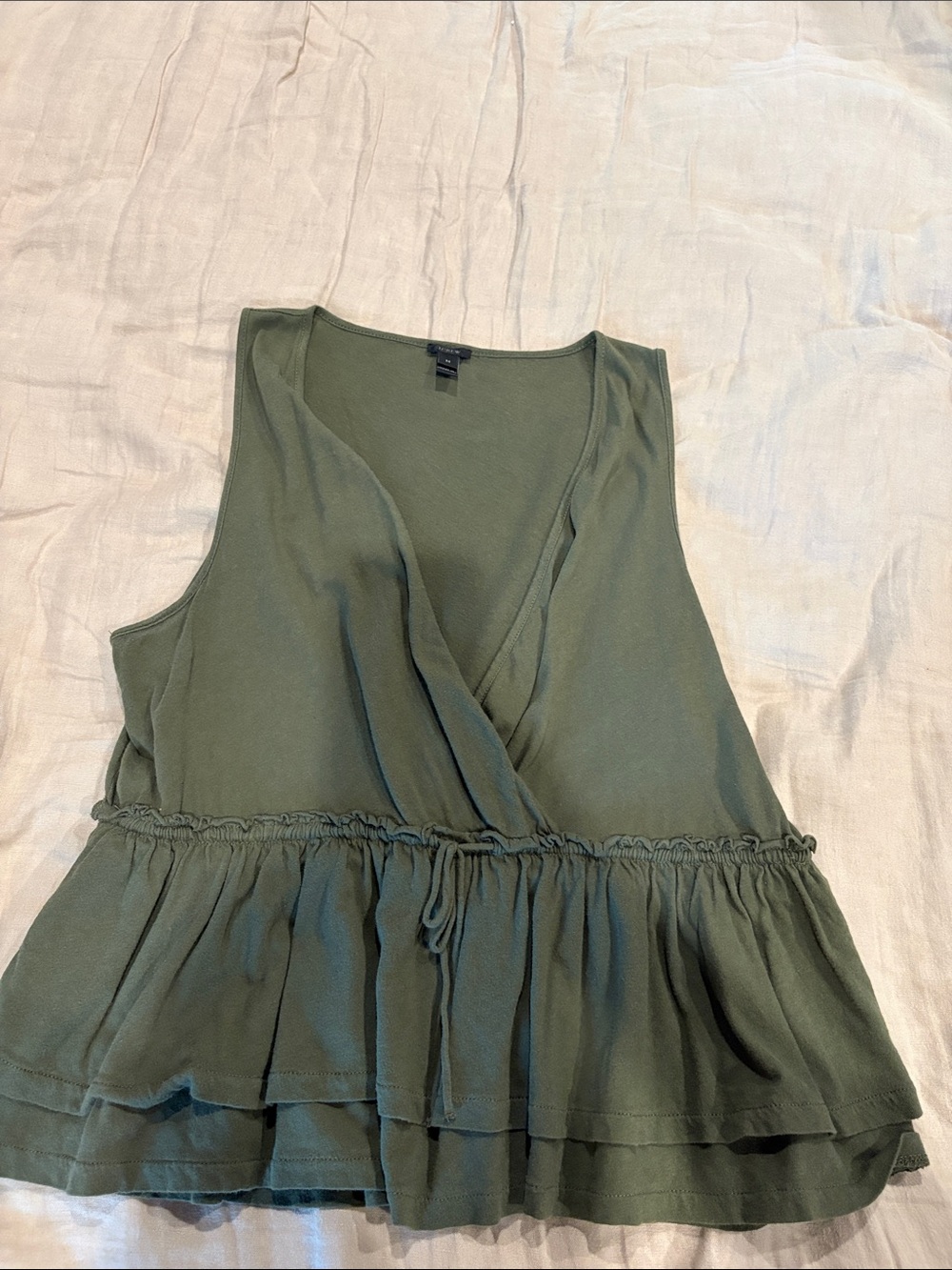 J. Crew Olive Green Sleeveless Surplice Peplum Tank